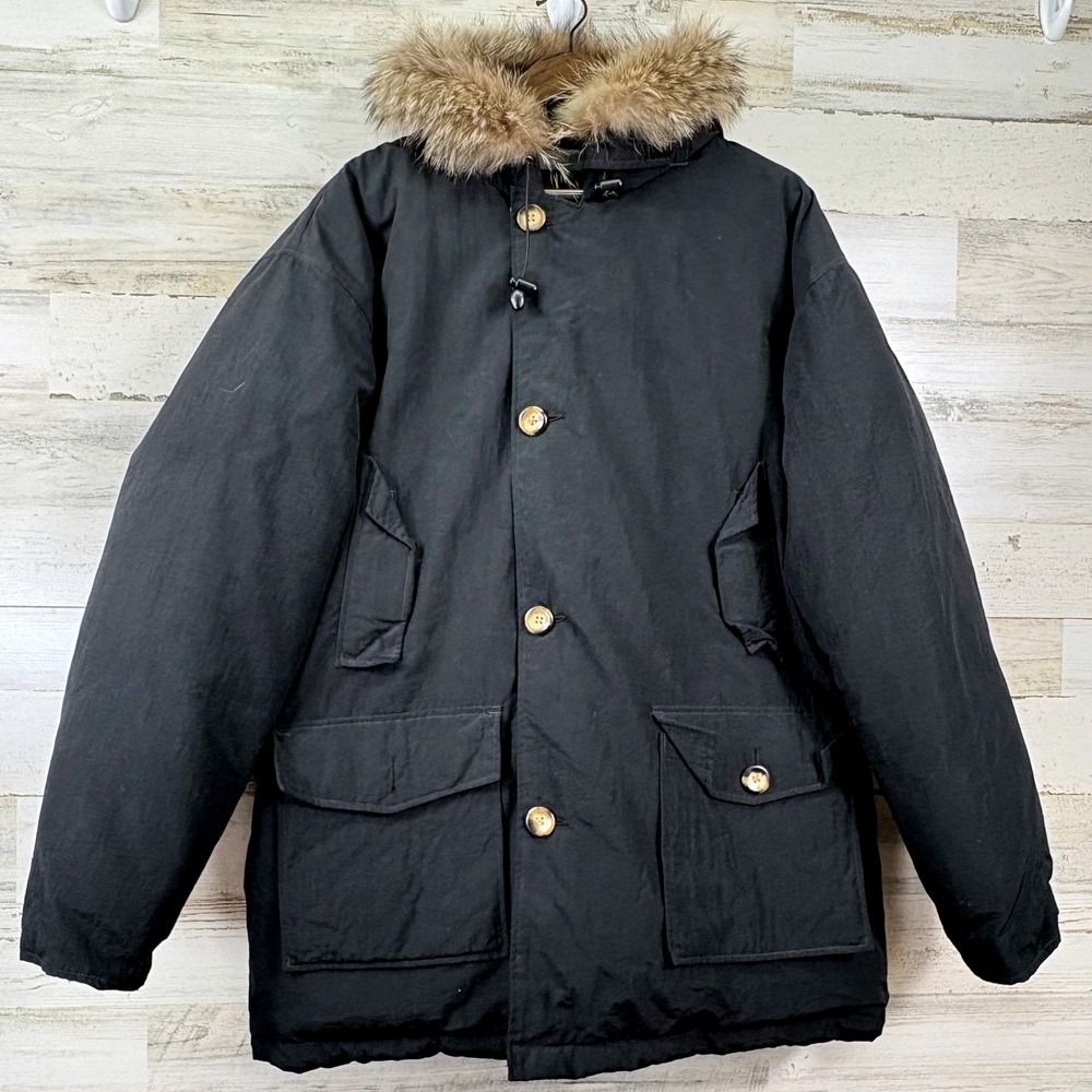 Vintage 70s Granchio Sport Parka Goose Down Jacket Mens XL Black Coyote Fur Hood